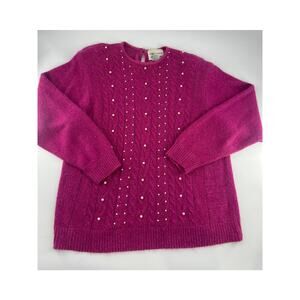 Vintage Andrea Gayle Collections Sweater Women 2XL Pink Beads Silk Lambswool